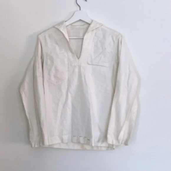 Vintage US NAVY Military Sailor White Long Sleeve Uniform Shirt Stencil Print - Picture 1 of 14